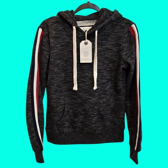 NEW Reflex Hoodie Ultra Soft Small Fleece Pullover "LOVE" Striped Sleeves Pocket - Picture 11 of 11